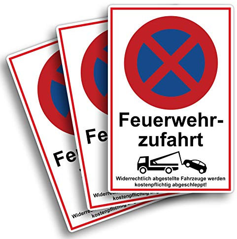 3 Stück XXL Feuerwehrzufahrt Einfahrt freihalten Schild 30 x 40 cm aus stabiler PVC Hartschaumplatte 5 mm parken verboten mit UV-Schutz von STROBO