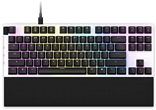 NZXT Function TKL – Tenkeyless USB Gaming Keyboard – Gateron Red Mechanical Switches: Linear, Fast, and Quiet – Hot-Swappable – RGB Backlit – Aluminum Top Plate – Wrist Rest – White