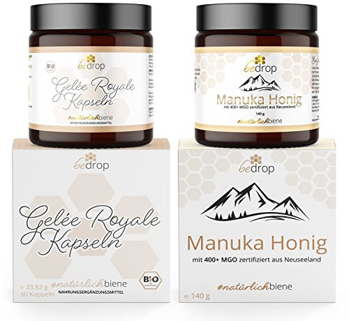 bedrop | Energiebooster Set, Manuka Honig MGO 400+ + Bio Gelee Royal Kapseln 60 Kapseln, natürliche Energie im Set