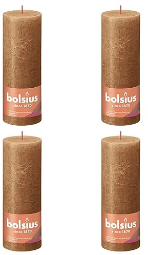 Revera Bolsius Rustikale Stumpenkerzen Shine 4 Stück 190 x 68 mm Braun Gewürz
