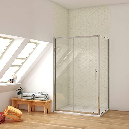 CASPA Ducha Casa 110x80x185cm Mampara de ducha corredera tres hojas(una corredera y dos fias), 5mm cristal templadol, marco de aluminio cromado