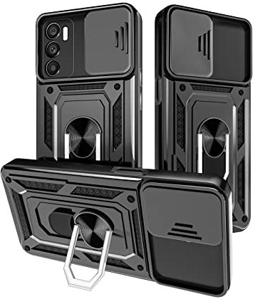 Yutwo Funda para OPPO A54S, Funda para OPPO A16S/A16 Antigolpes Carcasa Cubierta de cámara Deslizante Proteger 360 Full Protección Anillo Soporte Bumper Funda para OPPO A54S/A16S/A16 -Negro
