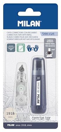 MILAN Blíster cinta correctora 5 mm x 6 m 1 recambio, serie 1918, azul marino, BWM10478B