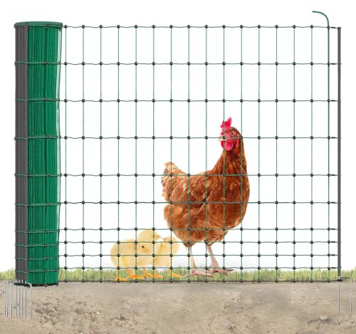 AKO PoultryNet Premium Geflügelnetz - 25m Hühnerzaun, 106cm hoch, mit 8 fiberglas-verstärkten Pfählen, Doppelspitze, robust & UV-beständig, grün, ohne Strom