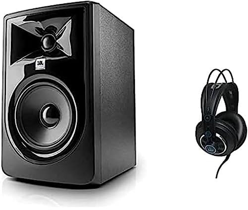 JBL 305P MKII Powered Two Way Active Studio Reference Monitor – 5” Woofer and 1” Tweeter – Single Unit + AKG K240 MKII Professional Semi-Open Over-Ear Studio Headphones