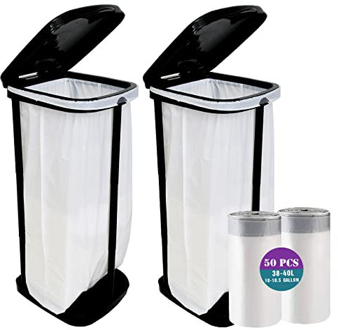2PCS Portable Trash Bag Holder Collapsible Trash can with 50 PCS Drawstring Trash Bags | Expandable Outdoor Waste Bins Camping Accessories for Indoor Outdoor RV Picnic Kitchen Home Use