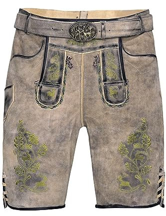 Edelnice Trachtenmode Bayerische Traditionelle Kurze Lederhose Max mit passendem Trachtengürtel aus Ziegenleder Gr. 44-64 (as3, Numeric, Numeric_48, Regular, Regular)