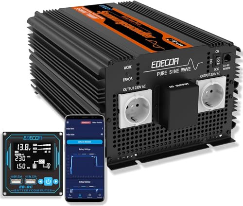EDECOA Wechselrichter 12v auf 230v Pure Wave 3500w Spannungswandler Fernbedienung Pro 2X USB Kann Batterietyp wählen FLD AGM Gel LiFePo4 Eco Mode