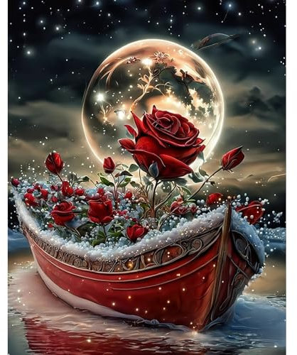 MXJSUA Diamond Painting Diamant Painting Bilder Mondrosenboot Diamond Painting Erwachsene Full Diamant Bilder Kinder Stickerei Set Kreuzstich Bilder Wall Room Home Decoration 30x40cm