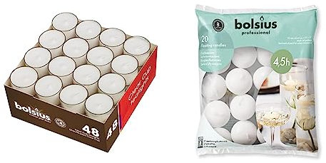 bolsius Genuine Tea Light Candles in Clear Holder Cups Bulk 48 Set. Long Burning 8hr & 103632053702 Schwimmkerzen Wachs weiß, 4,5cm w X 3cm h