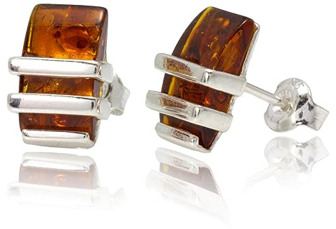 LIGURIUS Pendientes de Plata de Ley 925 de ámbar báltico, Pendientes de Piedras Preciosas Naturales de coñac, joyería de ámbar para Mujer