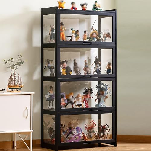Vitrine mit AcryltüR, Sammlervitrine Stehend Standvitrine Glasvitrine, Curio-SchräNke, Vitrinenschrank Eckvitrine Glasvitrine Standvitrine, Großer Kapazität Klare Regal Vitrine 70cm Fourlayers