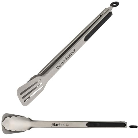 Schmalz® Grillzange Saphir mit Gravur | Edelstahl | personalisiert | Grillbesteck | Namen Wunschtext | Papa | Opa | Geschenk | Geschenkverpackung (Edelstahl)