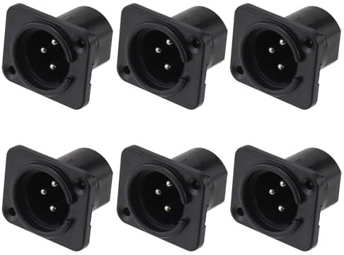 Greluma 6 Pièces Fiche XLR mâle, prises à montage sur panneau à 3 broches, connecteur XLR mâle pour microphone, contacts en cuivre nickelé