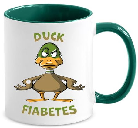 Keramiktasse in unterschiedlichen Farben mit beidseitigem Motiv Duck Fiabetes Farbe Dunkelgrün
