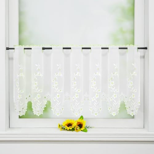 Joyswahl Scheibengardinen Küche Bistrogardine modern »Juna« Voile Gardinen Kurz Weiß Küchengardinen Landhaus Kurzstores Grün HxB 45x150cm 1 Stück