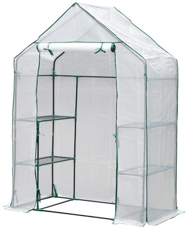 Ikodm Gewächshaus Foliengewächshaus mit 8 Regalen, Gewächshaus Tomatengewächshaus 143x73x195CM, Foliengewächshaus Winterfest und Wasserdicht, Pflanzenhaus, Weiß