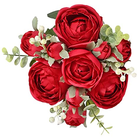 FUNOMOCYA Künstlicher Brautstrauß als Blumenarrangement mit 10 Köpfen aus Seidenstoff und Kunststoff Wiederverwendbar und Verformbar als Brautjungfernstrauß oder Hochzeitsdeko