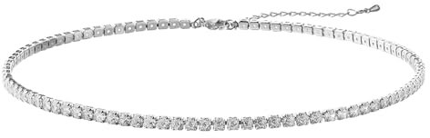 JewelryWe Tennis Halskette Damen Choker: 3mm Edelstahl Zirkonia Glitzer Halsband verstellbare dünne Tennis Choker Kette Silber Geschenk für Frau Mädchen