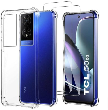 JDXHFF Coque Compatible avec TCL 50 5G (6.6) Transparent Housse et 2 Pièces Verre trempé écran Film Protecteur - Bumper Étui Souple Silicone TPU Case Cover Clear