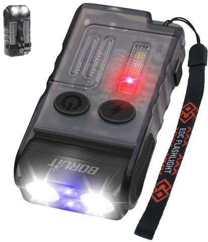 BORUIT V20 Mini Taschenlampen, 180° Drehbar Taschenlampe mit 365nm UV Licht, 110dB Buzzer Alarm, 1000 Lumen Super Hell mit 13 Modi, IP67 Wasserdicht, für Camping Wandern Notfa (schwarz)
