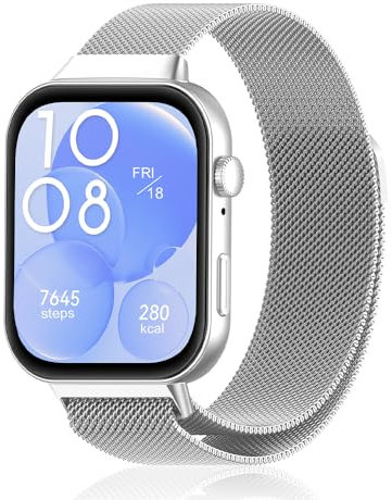 PaceBid Bracelet Compatible avec Huawei Watch Fit 3/4, métal en Acier Inoxydable Ajustable Magnétique Bracelet de Montre pour Huawei Watch Fit 4/Fit 4 Pro/3 - Argent