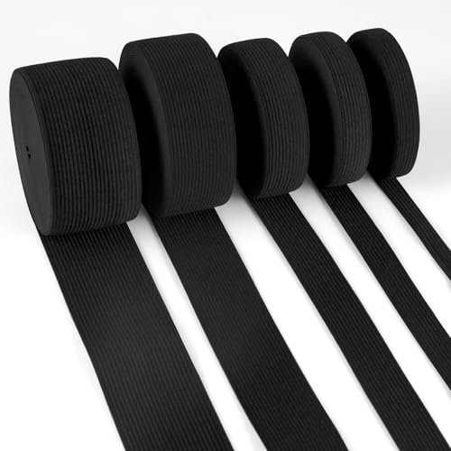 ihaspoko 25 Meters Black Sewing Elastic Band, 10mm 15mm 20mm 30mm 40mm Wide Elastic Band for Sewing Waistbands, Pant Waistbands, and DIY Crafts (5m/roll)