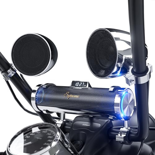 GoHawk Altoparlanti Bluetooth per moto, sistema stereo impermeabile a 8 altoparlanti con altoparlanti esterni da 4,25 pollici, amplificatore integrato in alluminio, radio FM, USB, LED, ideale per