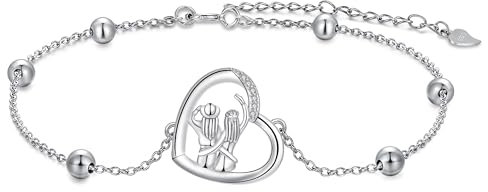 J.MUEN Schwester Armband Damen Silber 925 Herz Anhänger Armband, Schmuck für Freundin Frau Mutter Tochter