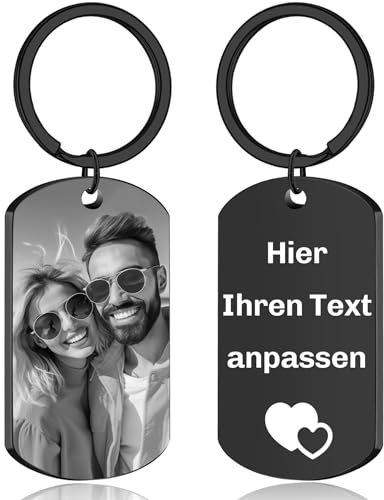 JONZIN Schlüsselanhänger Personalisiert mit Foto - Gravur Personalisierte Schlüsselanhänger Edelstahl Personalisierter Schlüsselanhänger Personalisierte Geschenke für Männer (Schwarz und weiß)