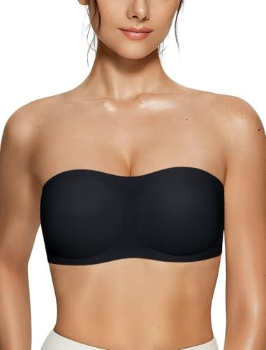 Vertvie Strapless Bra for Women Bandeau Seamless Non Wired Bra Padded Non-Slip Push up Bras Stretchy Comfort Bralette(Black,M)