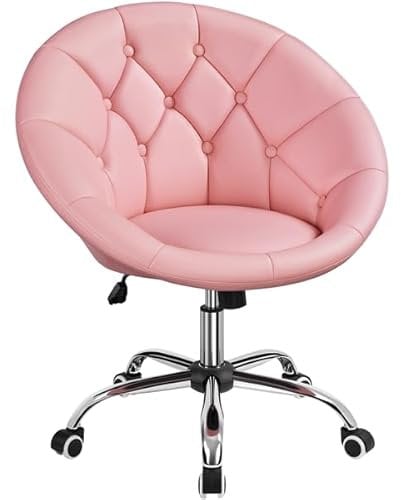 Yaheetech Chaise de Bureau en Similicuir Fauteuil Ergonomique avec Dossier Arrondi Fauteuil de Coiffeuse Réglable en Hauteur Pivotante Chaise pour Salon, Chambre Charge 136kg Rose