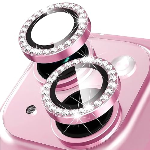 Oelrstfe Kamera Schutz für iPhone 14/14 Plus Kameraschutz,Kratzfest 9H Härte HD Linsenschutz Schutzfolie,Kamera Displayschutz Schutzglas Ultra-Transparent Glitzer Linse Displayschutzfolie,Rosa