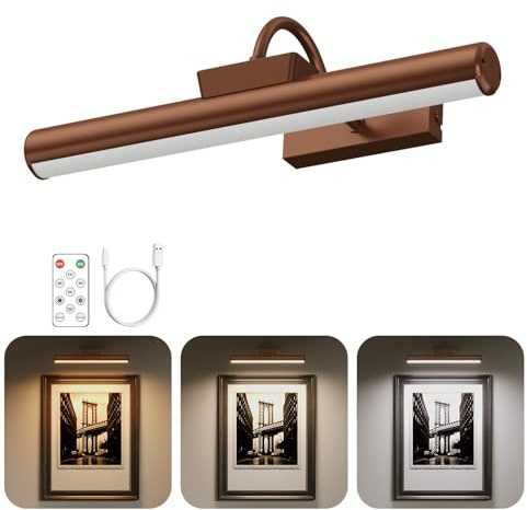 Picture Light Battery Operated, 13in Wireless Art Light for Paintings, Dimmable 5000mAh Recharging Battery Picture Light with Remote Control for Wall, Gallery Dartboard (Orange Copper -1Pack)