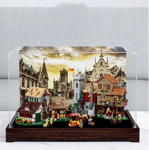 Transparente Acryl-Vitrine für Lego 10332 Mid Century City Plaza Modell, transparente Box, Aufbewahrungsbox, Displaybox, kompatibel mit 10332 Modell. (nur Displaybox (schwarze Walnuss)
