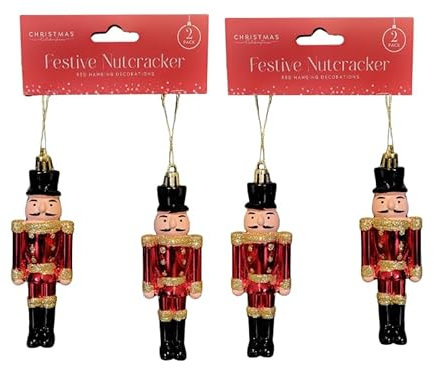 Hilltop Supplies 4 Wooden Christmas Nutcracker Tree Decorations 12.5cm | Hanging Nutcracker Soldier Ornaments | Hanging Tree Decoration