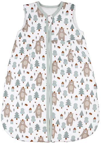 TupTam Schlafsack Baby 2.5 TOG – Atmungsaktiver Ganzjahresschlafsack für Kinder, OEKO-TEX zertifiziert, Farbe: Bärchen im Wald Taupe Petrol, Größe: 68-74