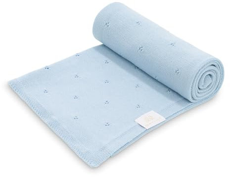 MAYLILY Babydecke merinowolle 80x100 cm – 100% Merino Wolle – Hergestellt in EU – Handgefertigt – Hypoallergen – Temperaturregulierend für Sommer und Winter – Leicht und transportfreundlich – Blau