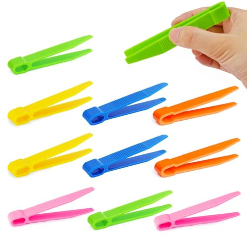 Wuzdy 10 Stück Kinder Plastik Pinzette Bunte Kunststoff Pinzette Kinder Pinzette Pinzette mit Flachem Kopf Pinzette für Bügelperlen Kinder Flache Spitze Pinzette für Kinder Montessori Spielzeug