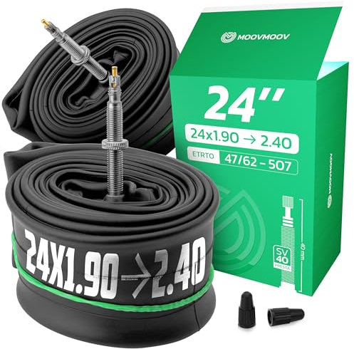 MOOVMOOV Fahrradschlauch 24 Zoll - 24x1.90 bis 2.40 (ETRTO 47-62/507) - 2er Pack - Presta-Ventil 40 mm - Kompatible Größen 24x1.95, 24x2.10, 24x2.25, 24x2.35, 24x2.40 - Kinderfahrrad, MTB