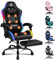 ALFORDSON Sedia da gioco da massaggio con LED, inclinazione di 150°, Sedia ergonomica con poggiapiedi, regolabile in altezza, capacità di carico 180 kg, Ecopelle, Nero