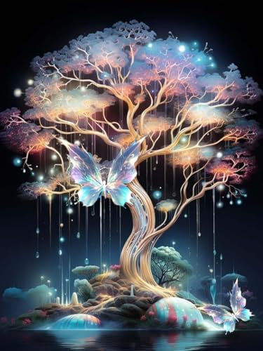 5D peinture diamant arbre de vie,Diamond painting Kit de bricolage,Kit de Kit d’art papillon peinture diamant,Idéal pour les débutants,adultes et enfants,Décoration Murale à la Maison (30 x 40 cm)