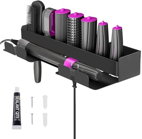 Luqixcey Föhnhalter Wand Ohne Bohren, Föhn und Glätteisen Für Styler Lockenstab Zubehör,Föhn Halterung Schwarzr, Fönhalter Wandhalterung, Fönhalterung Bad Lockenstab Halterung (Schwarz)