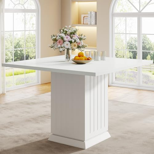 Tribesigns Table de salle à manger carrée de 90 cm avec 2 sets de table, petite table de cuisine avec socle robuste, pour salle à manger, salon, cuisine (blanc)