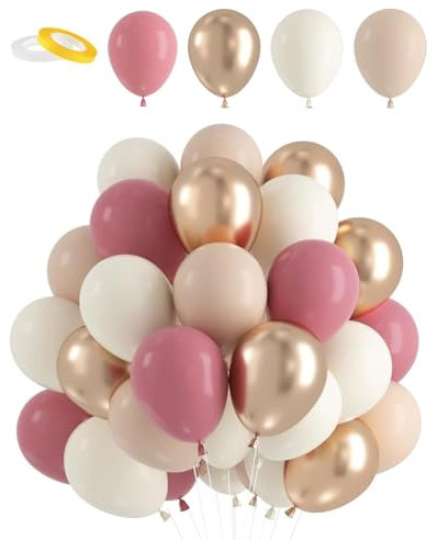 TPZORJX Ballons Rose Abricot, 60 Pièces Ballons Anniversaire Rose Beige, Metallic Champagne Or Rose Latex Balloons pour Baby Shower Anniversaire Mariage Fête Décorations