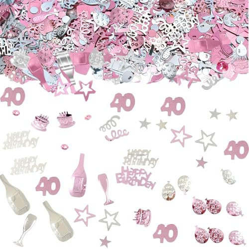 Ruayia 1000PCS Konfetti 40 Geburtstag Deko, Dekoration Set, Partydekoration,Frauen Männer Confetti für Jubiläen, Geburtstage, Partys, Tischdeko - Roségold