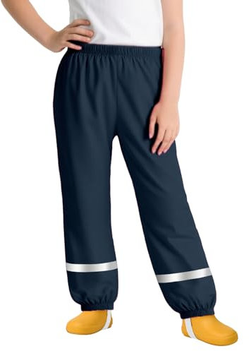 FILOWA Pantaloni Impermeabili Bambino Ragazzo Pantaloni da Pioggia Leggeri Salopette Antipioggia con Striscia Riflettente Non Imbottiti Traspirante Pantalone Fango Scuola All'aperto per 1-2 Anni, Blu