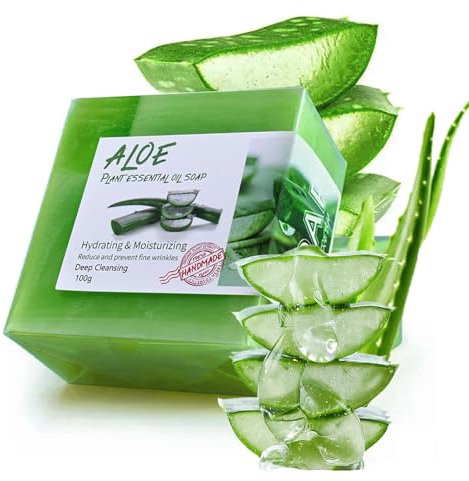 Aloe Vera Seife, Naturseife als festes Duschgel und festes Shampoo, Duschseife für alle Hauttypen, ideal als Gesichts- und Körperpflege, Männer & Frauen(100g)