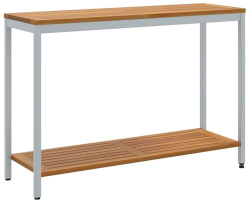 Makastle Wandtisch Beistelltisch Gartentisch Konsole Tisch Outdoor Konsolentisch Flurtisch, Natur & Grau 35x110x75 cm aus Massivholz und Stahl