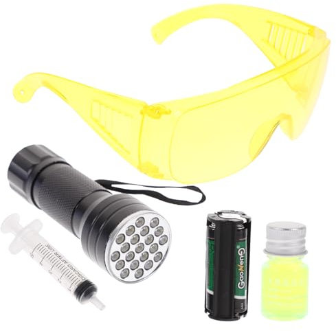 EXAOMBLE 1ensemble Kit De Détection De Fuites Automobile Avec Lampe Torche Et Lunettes De Outil De Test Pour Climatisation Et Réfrigération